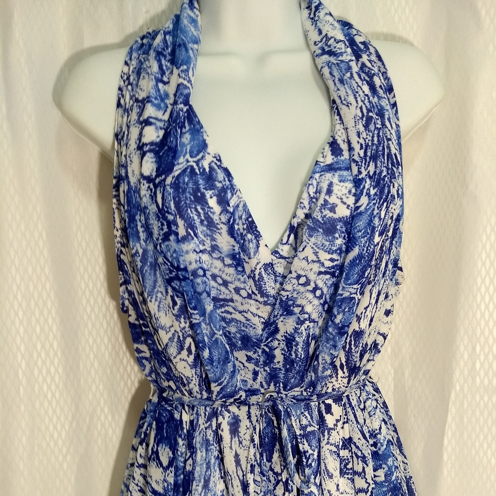 Ark & Co. Intricately Draped Polyester Dress, Blue/White Abstract Print, Size M - Picture 3 of 16